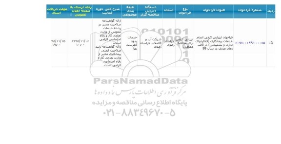 فراخوان ارزیابی کیفی، فراخوان ارزیابی کیفی انجام خدمات پیمانکاری (فعالیتهای اداری و پشتیبانی)