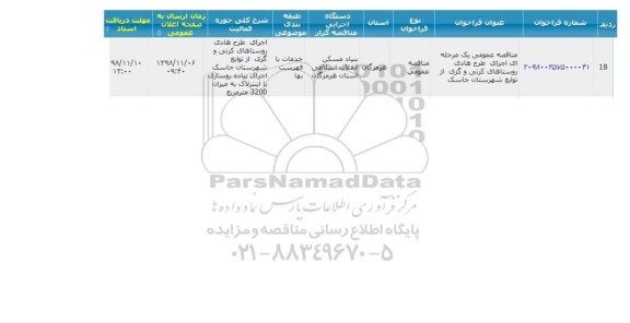 مناقصه عمومی، مناقصه اجرای طرح هادی روستاهای...