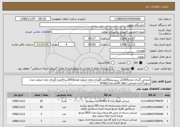 استعلام صندلی گردان مدل530تک سیستم50عدد-گردان رایان صنعت مدل2002سه3عدد-گردان رایان صنعت مدل سورنا7عدد-صندلی انتظار 20عددمدلsmart