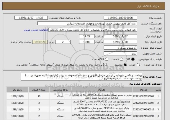 استعلام پرداخت و تکمیل خرید پس از طی مراحل قانونی و اداری اتجام خواهد پذیرفت (دارا بودن کلیه مجوزها و . . .)
پرداخت توسط اسناد خزانه به تاریخ 