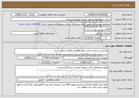 استعلام طراحی و ساخت و نصب تابلو راهنمایی طبقات و تابلو سر در