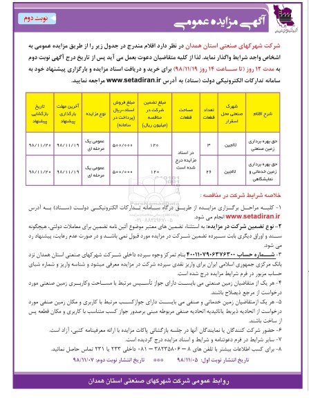 مزایده ، مزایده حق بهره برداری زمین ... - نوبت دوم