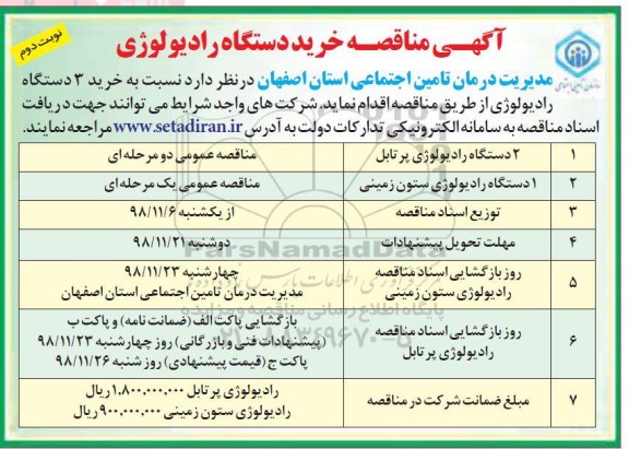 مناقصه خرید 3 دستگاه رادیولوژی- نوبت دوم 