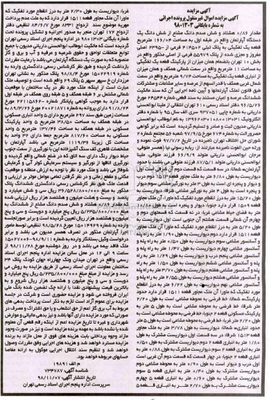 مزایده مزایده مقدار 0.86 مشاع از ششدانگ یک دستگاه آپارتمان 