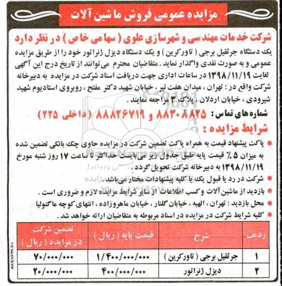 مزایده عمومی، مزایده فروش ماشین آلات...