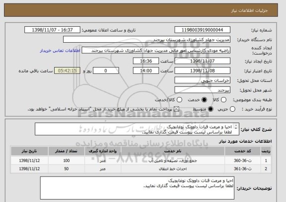 استعلام احیا و مرمت قنات داووتک نوغابچیک 
لطفا براساس لیست پیوست قیمت گذاری نمایید. 
