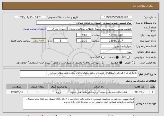 استعلام بازنگری طرح هادی روستاهای جهیزدان ،ارزنق،کلیان و قزل گچی شهرستان سراب