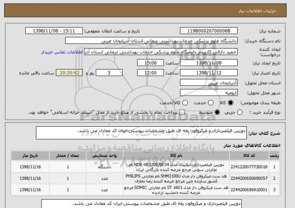 استعلام دوربین فیلمبرداری و میکروفون یقه ای طبق مشخصات پیوستی-ایران کد معادل می باشد.