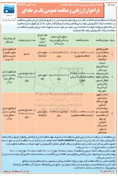 مناقصه، مناقصه حفاری چاه های مشاهده ای  و...
