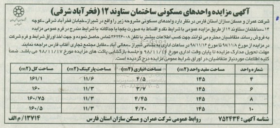 مزایده مزایده فروش واحدهای مسکونی
