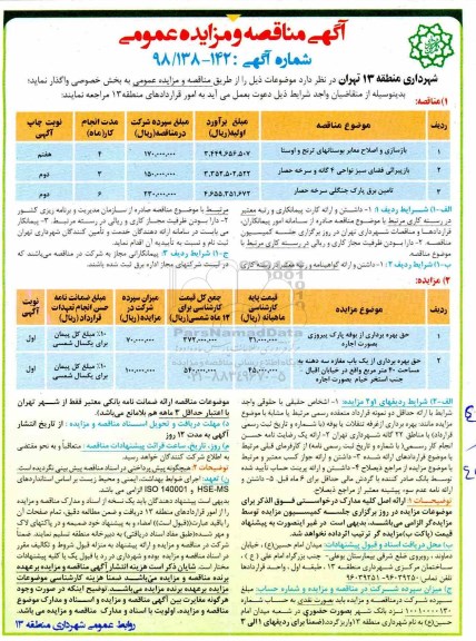 مزایده حق بهره برداری از بوفه پارک