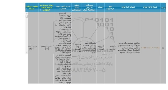 مناقصه، مناقصه واگذاری خدمات عمومی و تامین نیروی انسانی (تنظیف) 