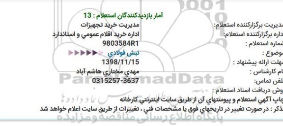 استعلام، استعلام نبش فولادی