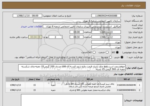 استعلام خواهشمند است فقط چای نادری قیمت داده شود.کیسه ای 100 عددی 200 گرمی15 جعبه-چای شکسته جعبه ای 500 گرمی 15 بسته