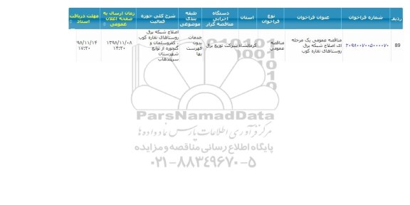 مناقصه ، مناقصه اصلاح شبکه برق روستاها