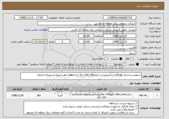 استعلام سرویس و شارژ کولرگازی و اسپلیت در ایستگاه های برق در سطح شهر شیراز و سپیدان و بیضا