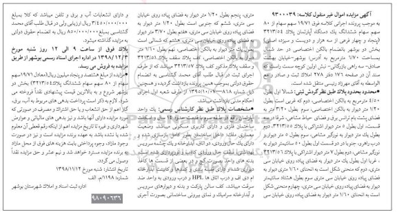 مزایده مزایده 19.71 سهم سهام از 80 ششدانگ اپارتمان