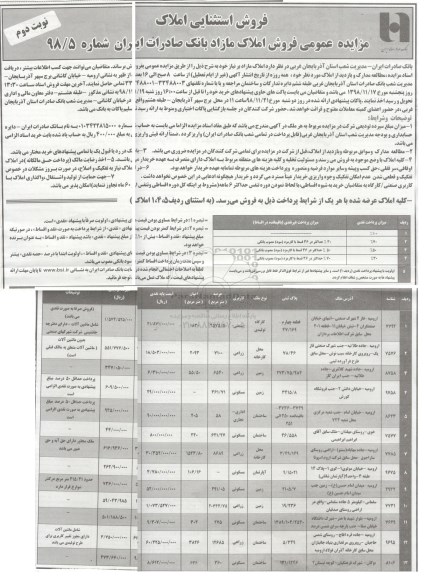 مزایده مزایده فروش املاک مازاد نوبت دوم