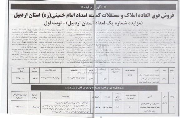 مزایده مزایده مزایده فروش املاک ومستغلات نوبت اول