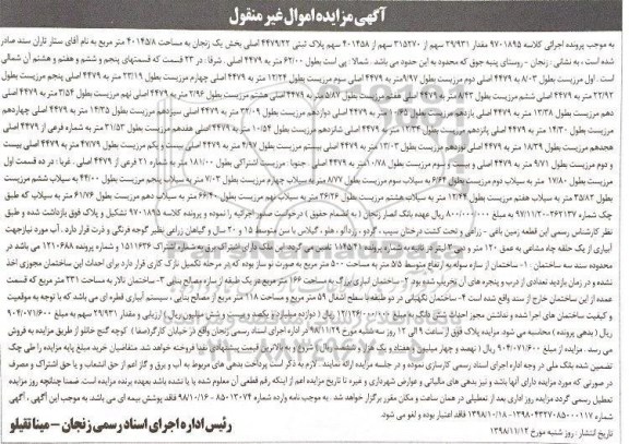 مزایده مزایده سهم از 315270 سهم از 401458 سهم پلاک ثبتی 4479.22