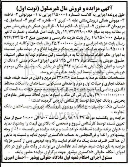 مزایده مزایده ملک عرصه 336.36 مترمربع نوبت اول