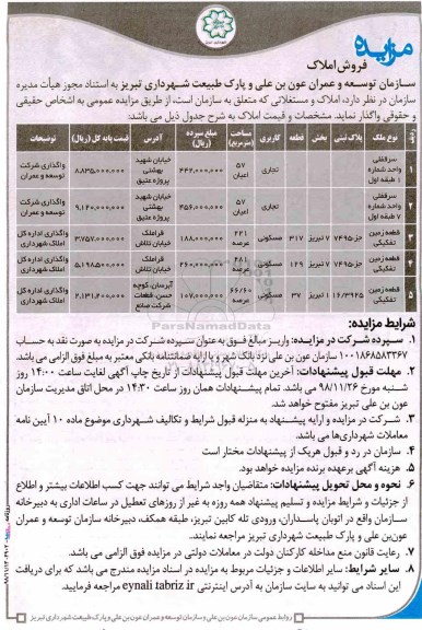 مزایده مزایده فروش املاک و مستغلات کاربری تجاری و مسکونی 