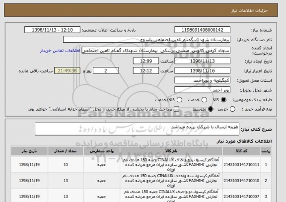 استعلام هزینه ارسال با شرکت برنده میباشد