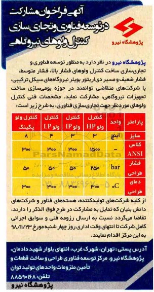 فراخوان مشارکت توسعه فناوری و تجاری سازی 