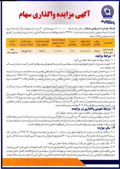 مزایده, مزایده واگذاری سهام