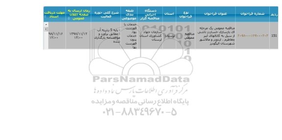 مناقصه, مناقصه بازسازی خسارت ناشی از سیل به کانال های آببر 