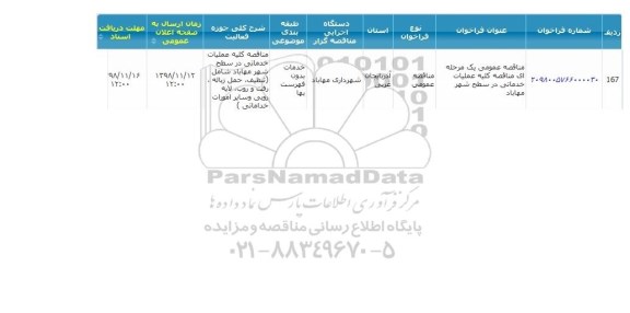 مناقصه  کلیه عملیات خدماتی 