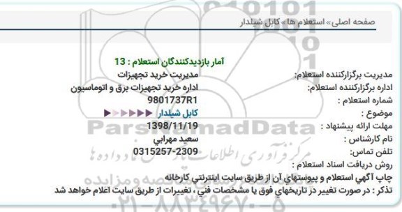 استعلام , استعلام کابل شیلدار 