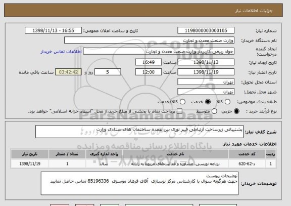 استعلام پشتیبانی زیرساخت ارتباطی فیبر نوری بین عمده ساختمان های ستادی وزارت