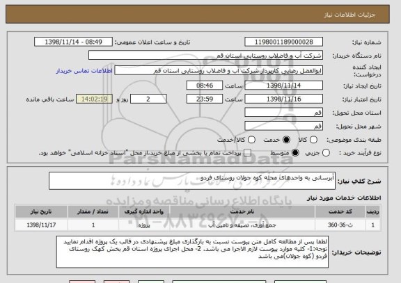 استعلام آبرسانی به واحدهای محله کوه جولان روستای فردو