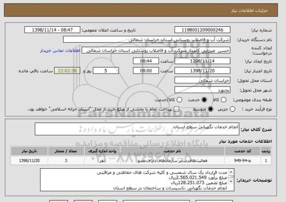 استعلام انجام خدمات نگهبانی سطح استان 