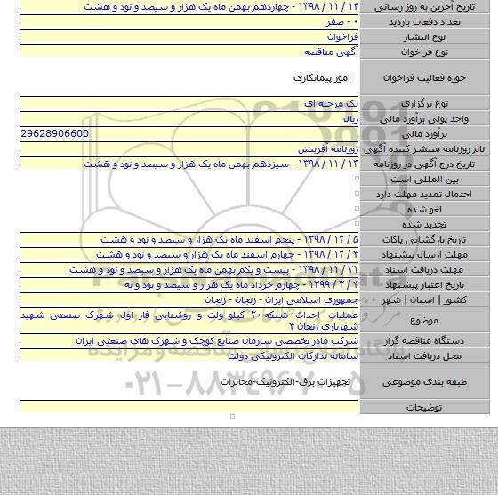 عملیات احداث شبکه ۲۰ کیلو ولت و روشنایی فاز اول شهرک صنعتی شهید شهریاری زنجان ۴