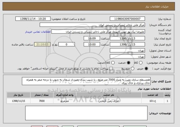 استعلام همسطح سازی زمین به متراز 7000 متر مربع ، با شیب بندی زمین از شمال به جنوب با درجه صفر به همراه خاک برداری و خاک ریزی