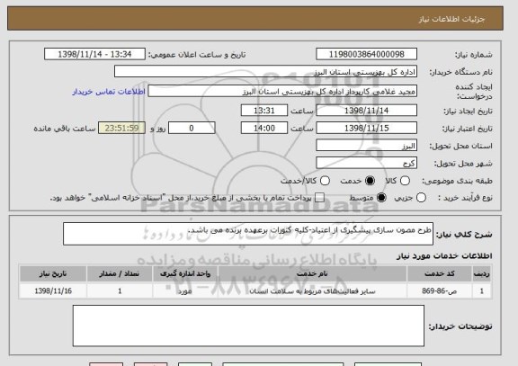 استعلام طرح مصون سازی پیشگیری از اعتیاد-کلیه کثورات برعهده برنده می باشد.