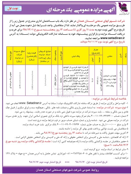 مزایده یک باب ساختمان اداری
