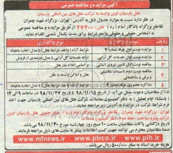مزایده, مزایده واگذاری غرفه