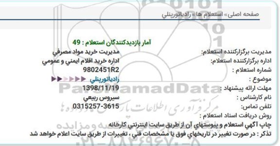استعلام , استعلام رادیاتور پنلی 