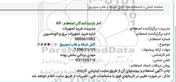 استعلام کابل شبکه و هاپ سوییچ