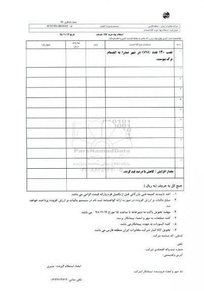 استعلام، استعلام ​نصب 140 عدد ONU 