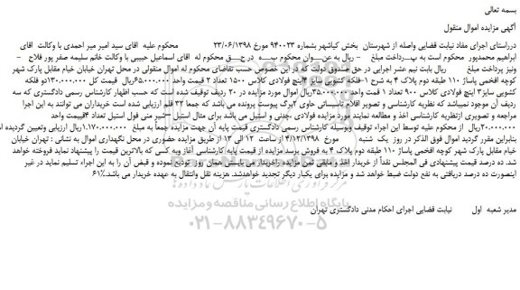 مزایده، مزایده فروش فلکه کشویی سایز 4اینچ فولادی کلاس 1500 تعداد و...