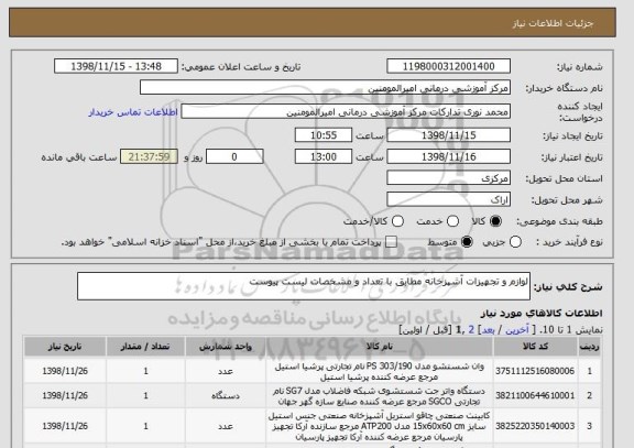 استعلام لوازم و تجهیزات آشپزخانه مطابق با تعداد و مشخصات لیست پیوست