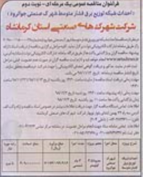 فراخوان مناقصه عمومی , فراخوان مناقصه احداث شبکه توزیع برق فشار متوسط شهرک صنعتی- نوبت دوم 