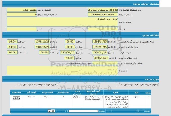 مزایده فروش خودرو اسقاطی 