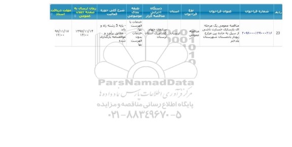 مناقصه بازسازی خسارت ناشی از سیل