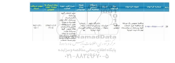 مناقصه, مناقصه خرید خدمات گروه پرستاری