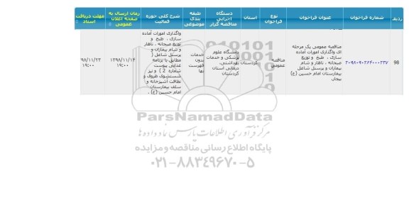 مناقصه، مناقصه واگذاری امورات آماده سازی، طبخ و توزیع صبحانه، ناهار و شام بیمارستان و پرسنل 
